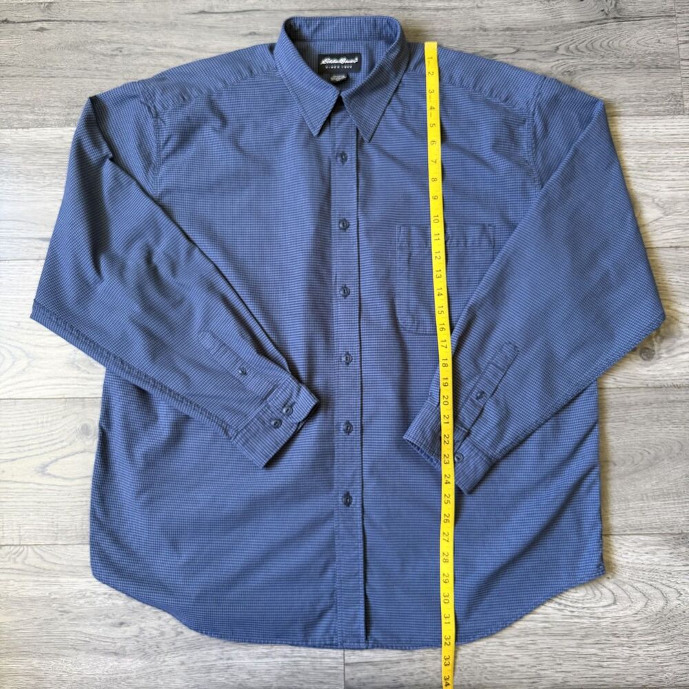 Eddie Bauer Men's Casual Long Sleeve Navy Gingham Button Down Shirt - Size XL - Picture 4 of 6